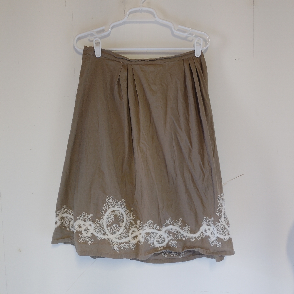 Cold Water Creek Boho Embroidered Midi Cotton a Line  Skirt